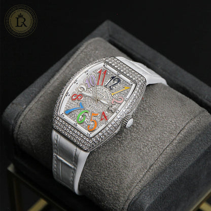 Franck Muller Cintrée Curvex Rêves en Couleurs Édition Full Diamants Blanche