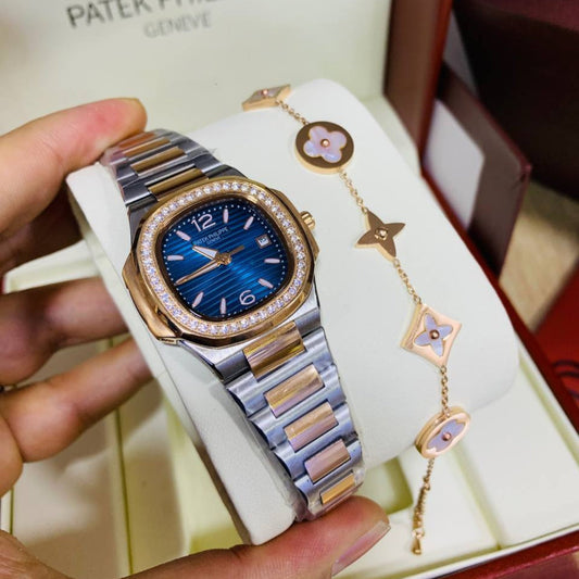 Montre Patek 2 Tone Fond Bleu Pour femme