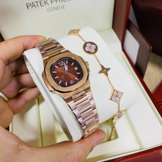 Montre Patek Philippe Rose Gold Fond Marron Pour Femme