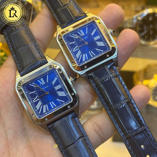 Cartier Santos-Dumont Large Model – Blue Lacquer Dial – Alligator Strap