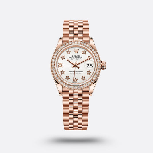 Rolex Lady-Datejust, Nacre Blanch, serti de diamants, or everose et diamants